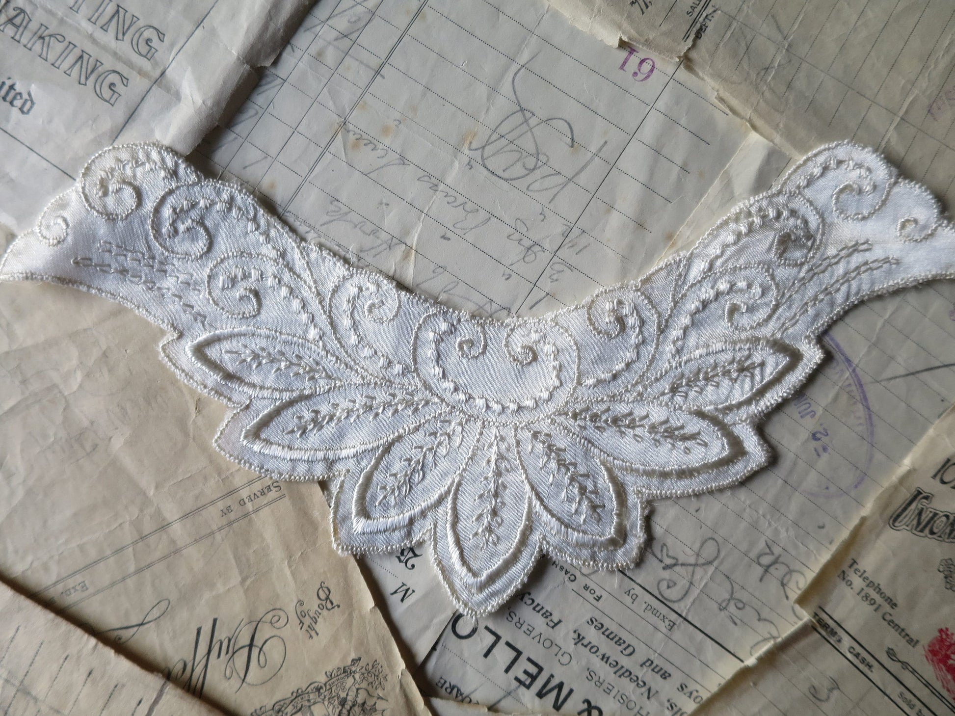 Cream Embroidered Silky Rayon Applique