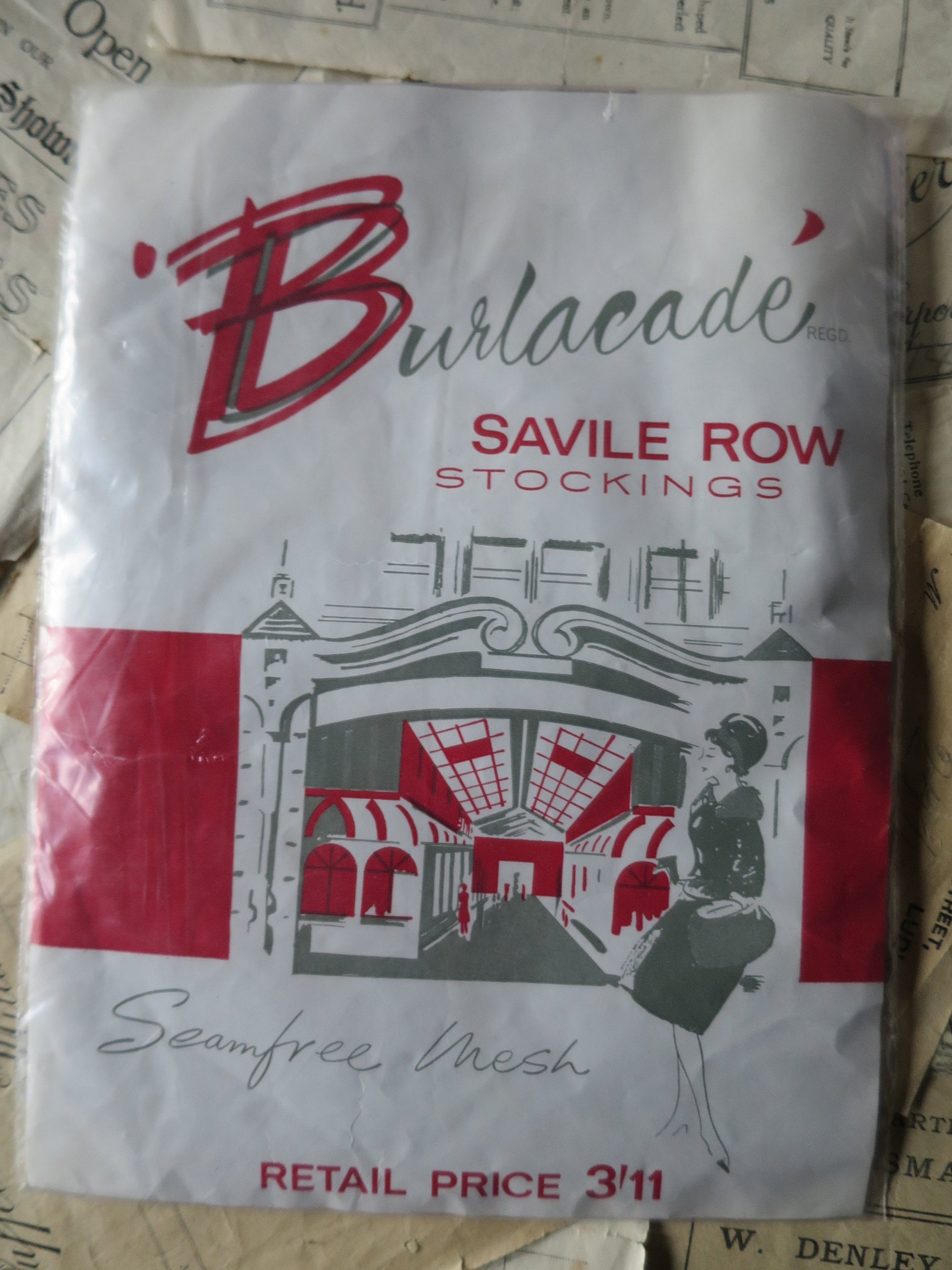 Vintage 1960's Unused Burlacade Saville Row Seam Free Micromesh Nylon Stockings-Size 9.5