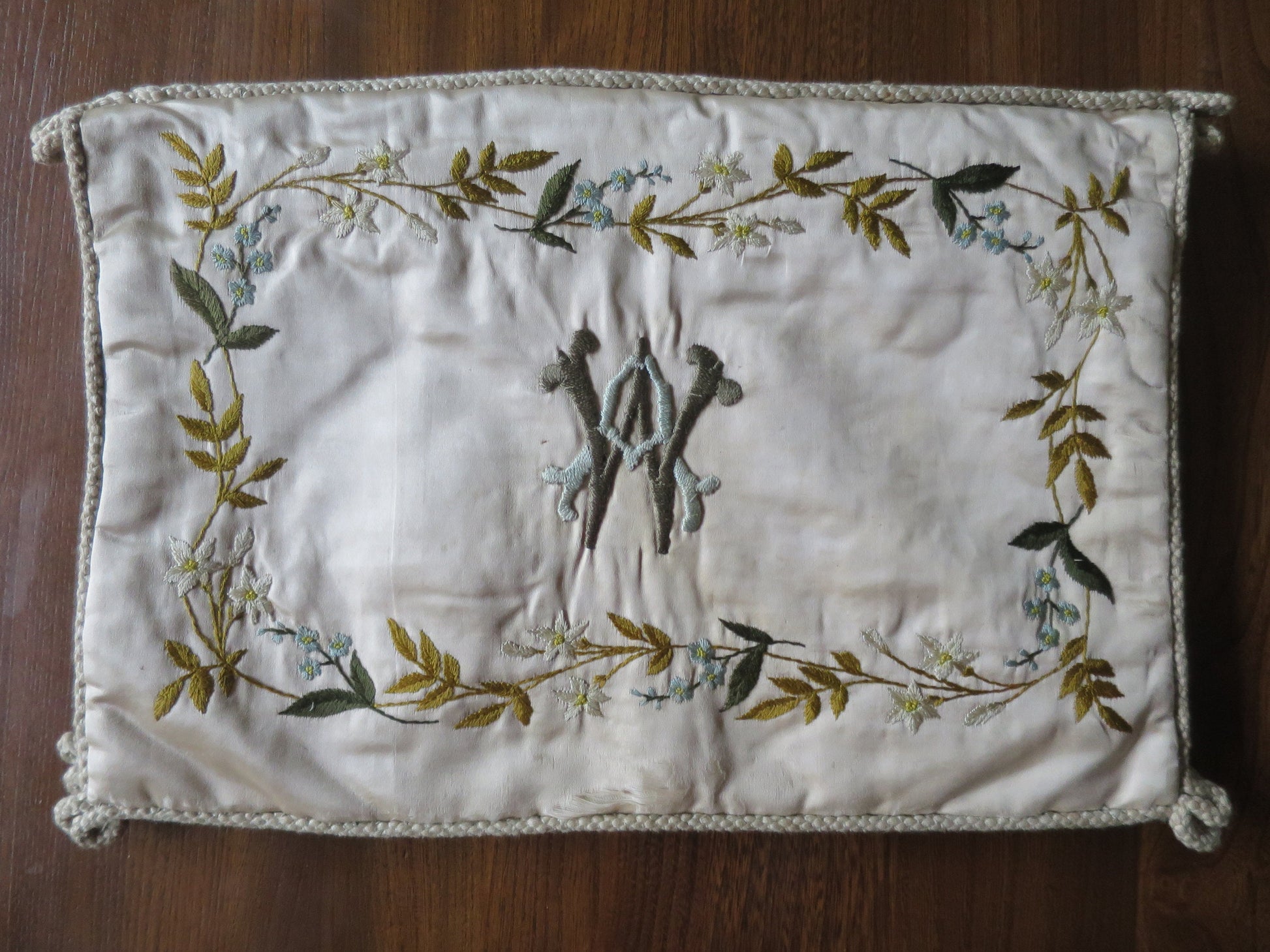 Antique Victorian Silk Padded Hand Embroidered Nightdress Case