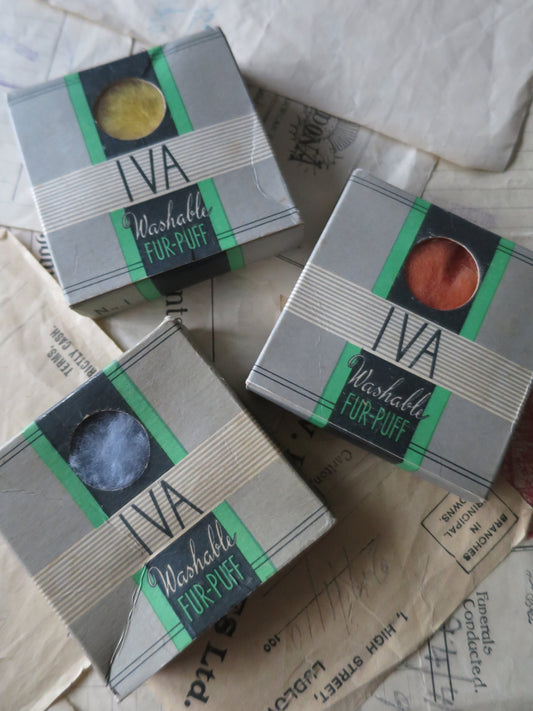 Antique Art Deco Unused Boxed IVA Fur Powder Puff