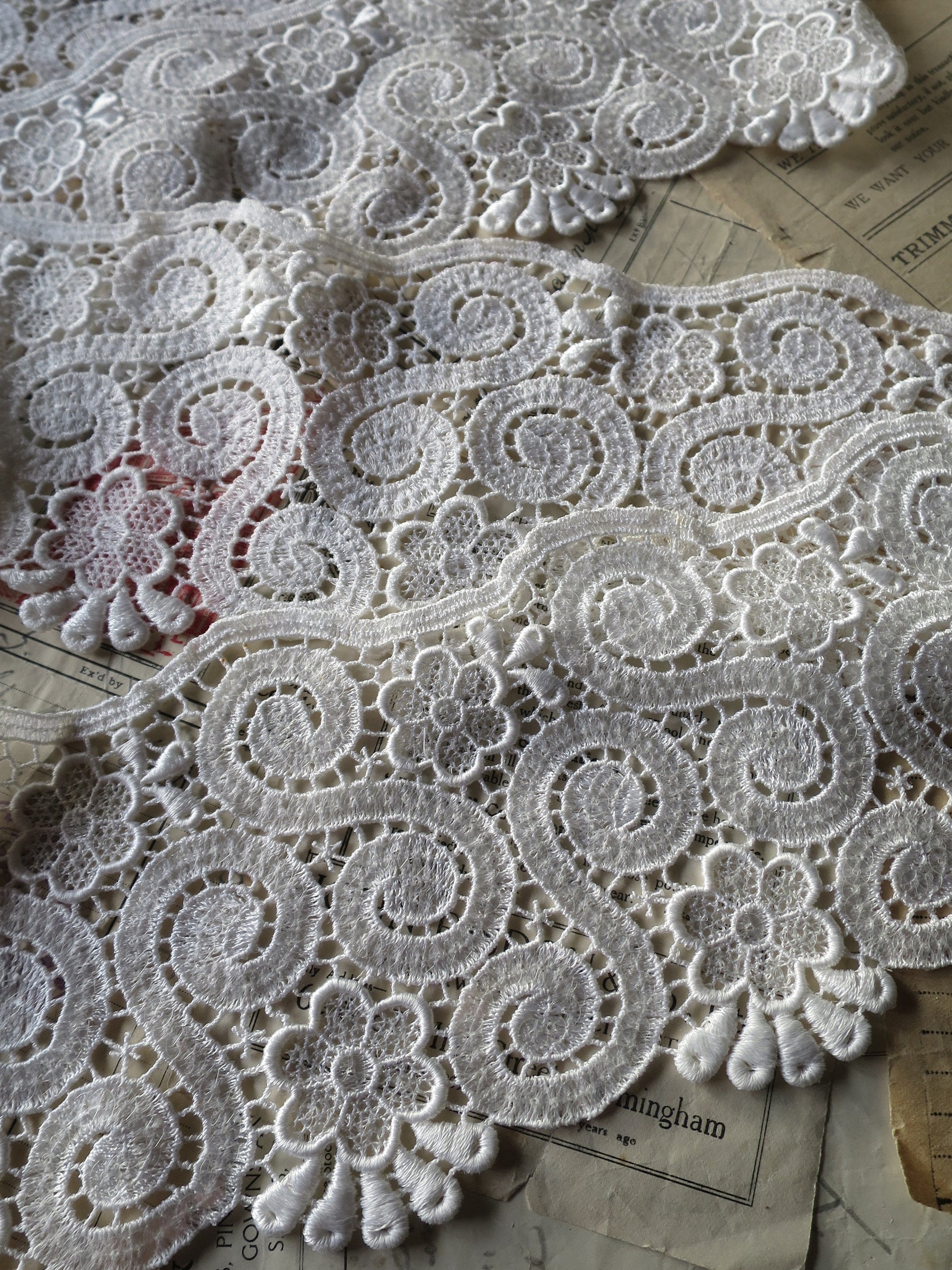 Deep Off White Embroidered & Sequined Lace Trim