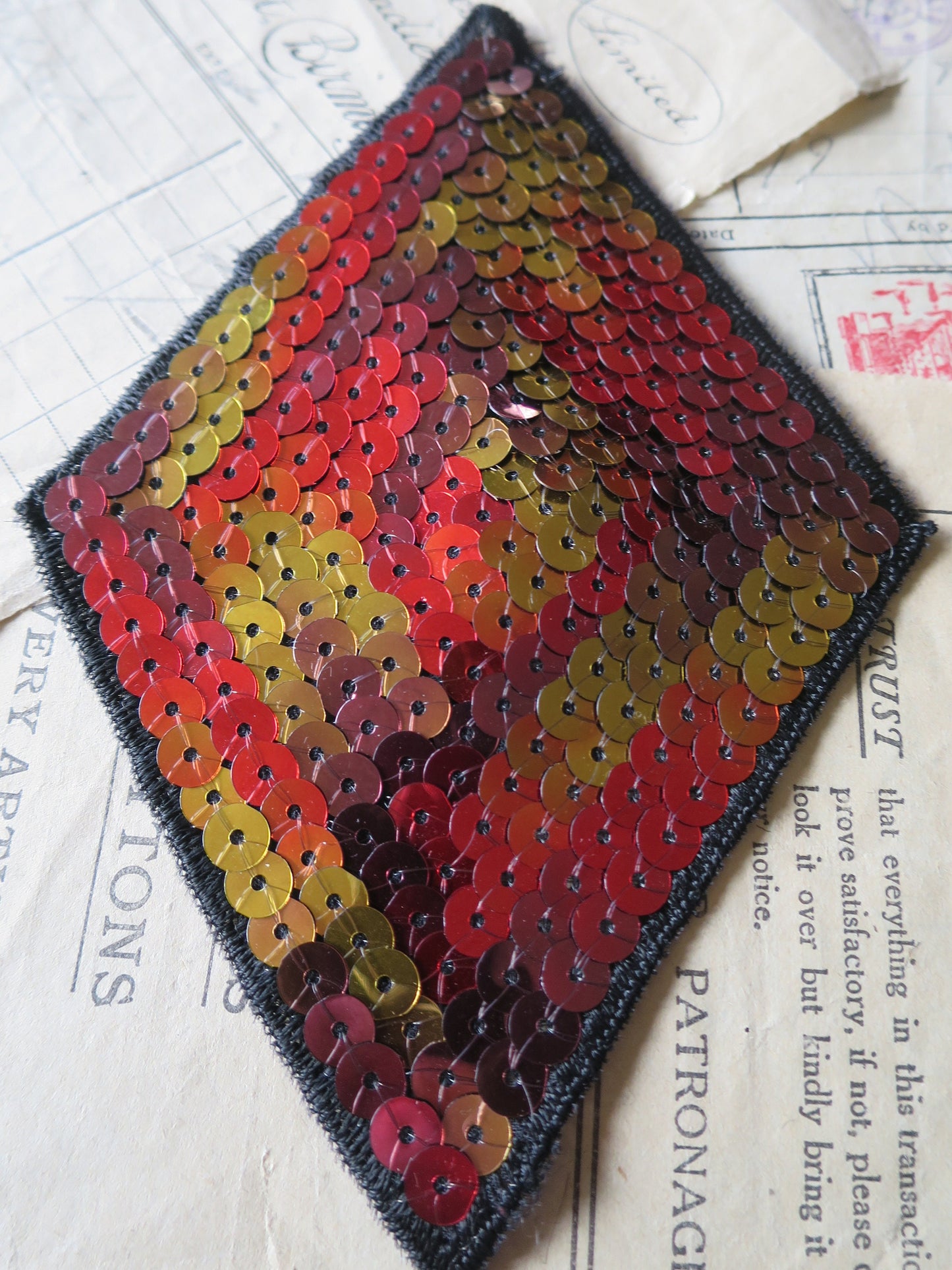 Vintage Swarovski Sequin Diamond Appliques- Black Red Gold Multi