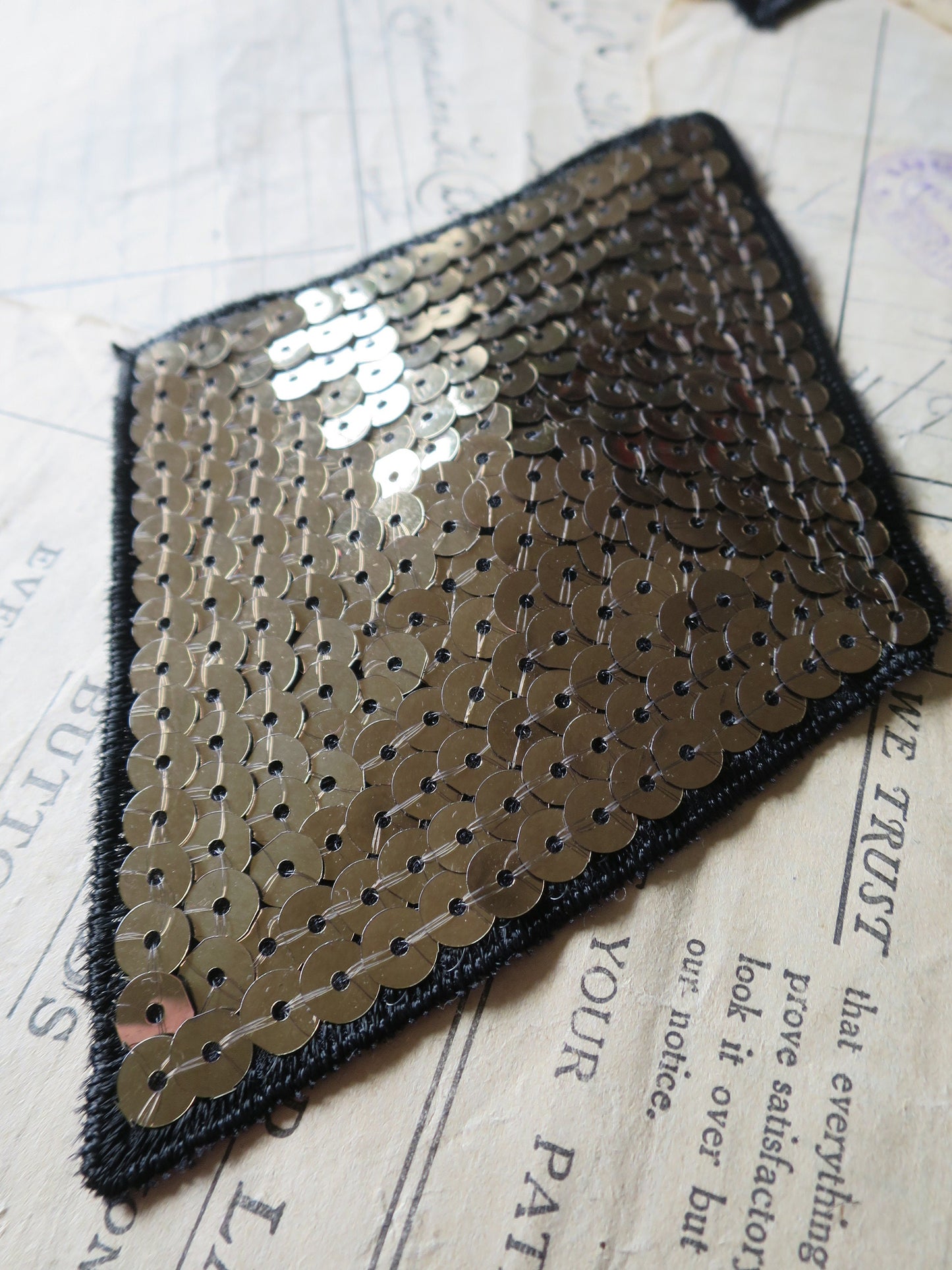 Vintage Swarovski Sequin Diamond Appliques- Black Red Gold Multi