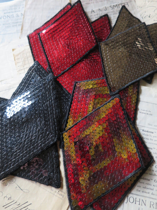 Vintage Swarovski Sequin Diamond Appliques- Black Red Gold Multi