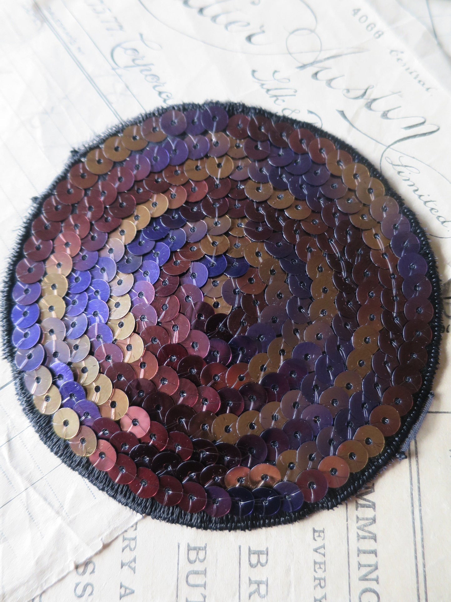 Vintage Swarovski Sequin Circular Disc Appliques- Purple Gold Multi