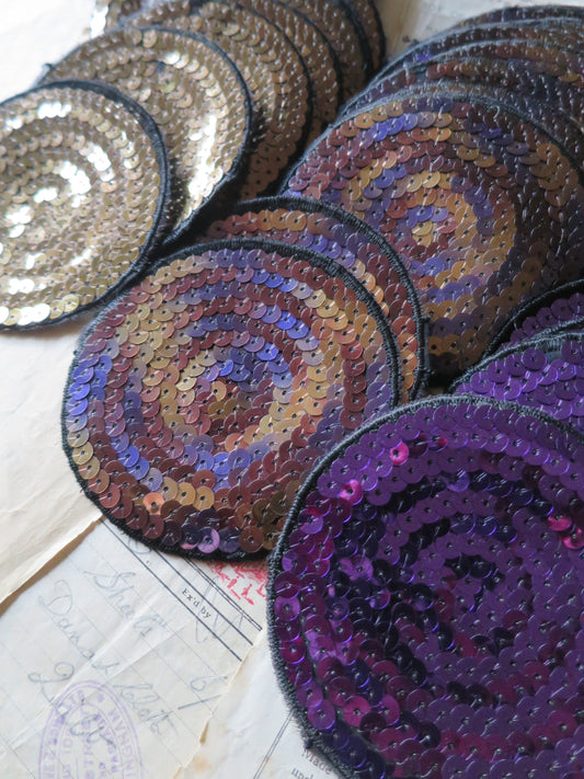 Vintage Swarovski Sequin Circular Disc Appliques- Purple Gold Multi