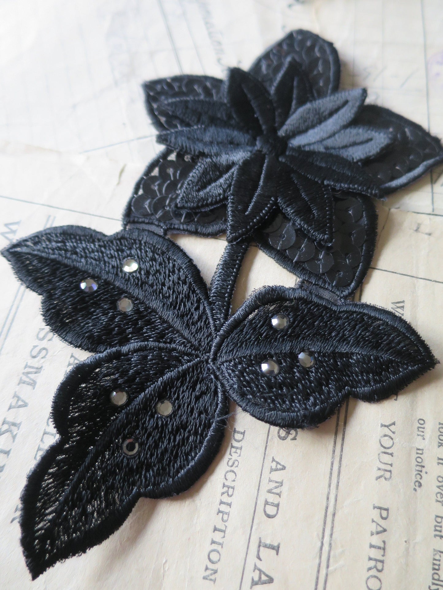 Vintage Swarovski Sequined & Embroidered Flower Applique with Swarovski Rhinestones