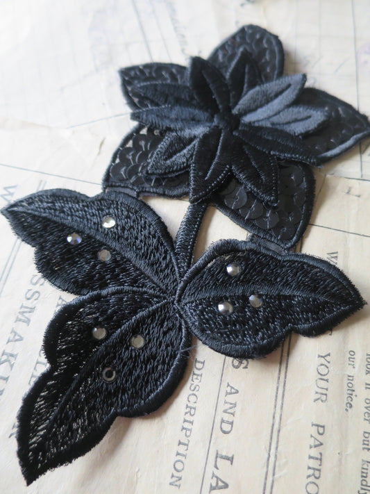 Vintage Swarovski Sequined & Embroidered Flower Applique with Swarovski Rhinestones