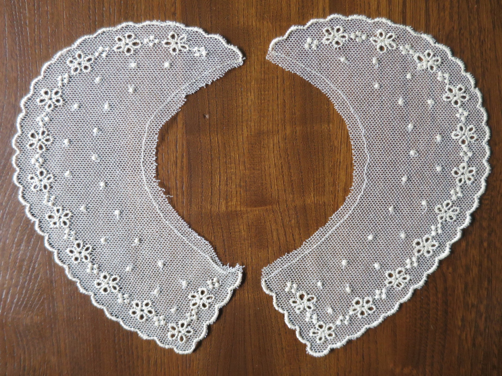 Ecru Cotton Embroidered Net Lace Applique Collar