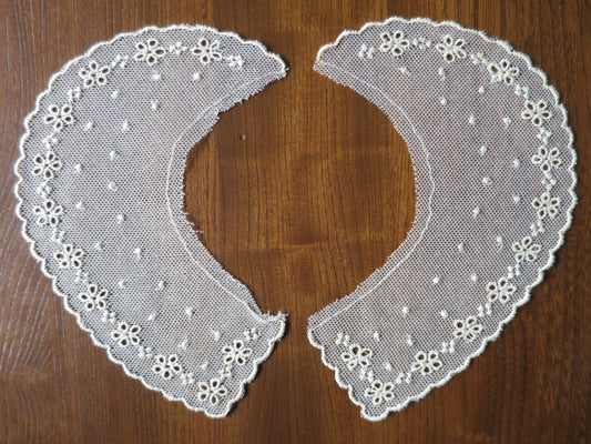 Ecru Cotton Embroidered Net Lace Applique Collar