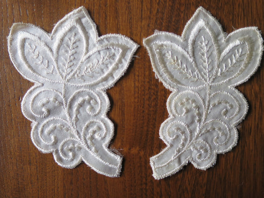 Pair Cream Embroidered Silky Rayon Applique