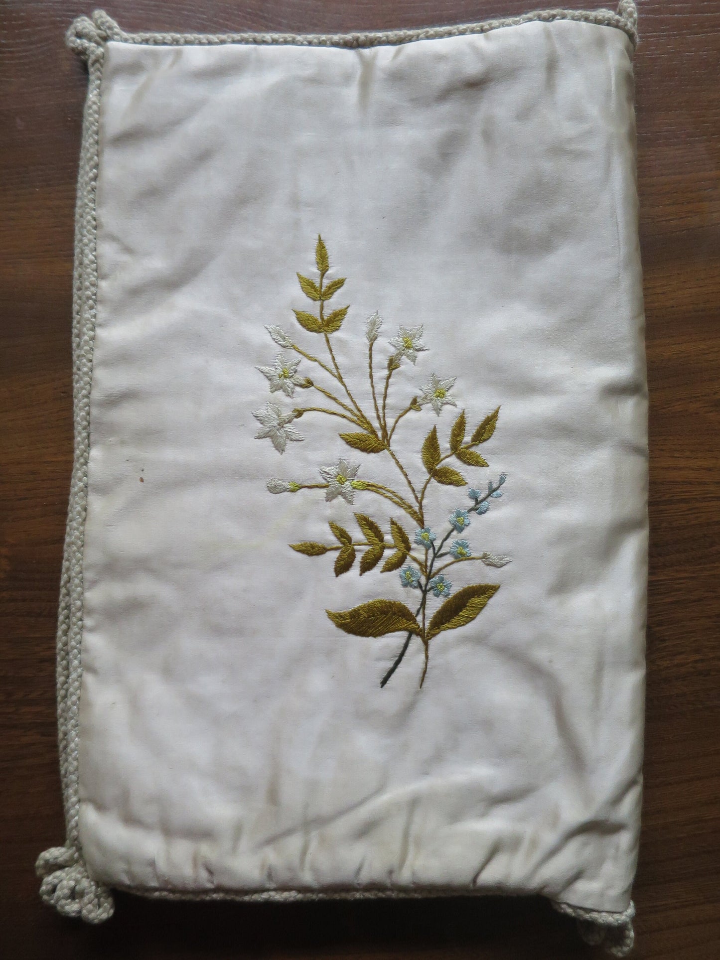 Antique Victorian Silk Padded Hand Embroidered Nightdress Case