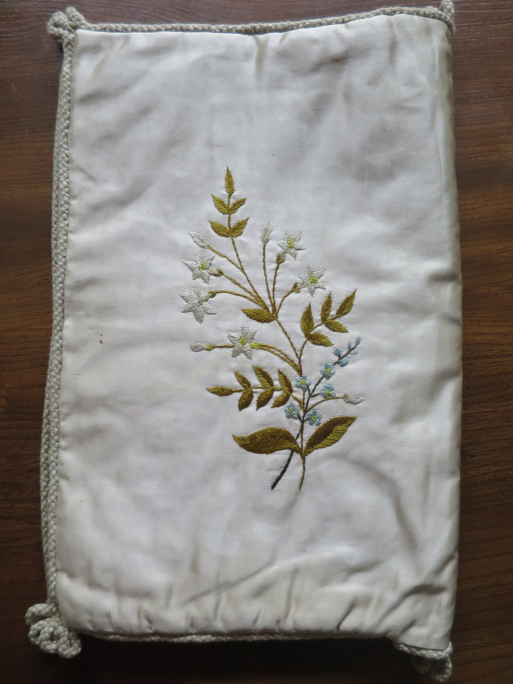 Antique Victorian Silk Padded Hand Embroidered Nightdress Case