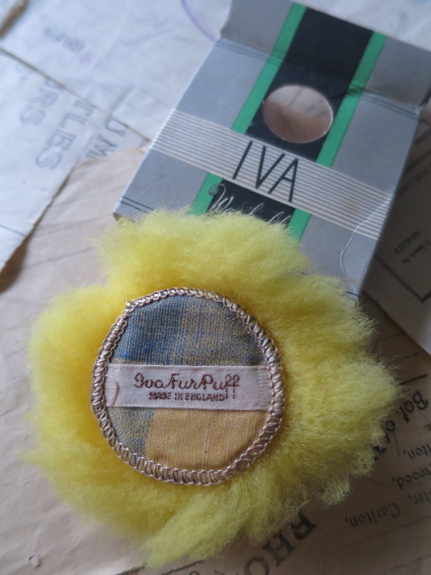 Antique Art Deco Unused Boxed IVA Fur Powder Puff