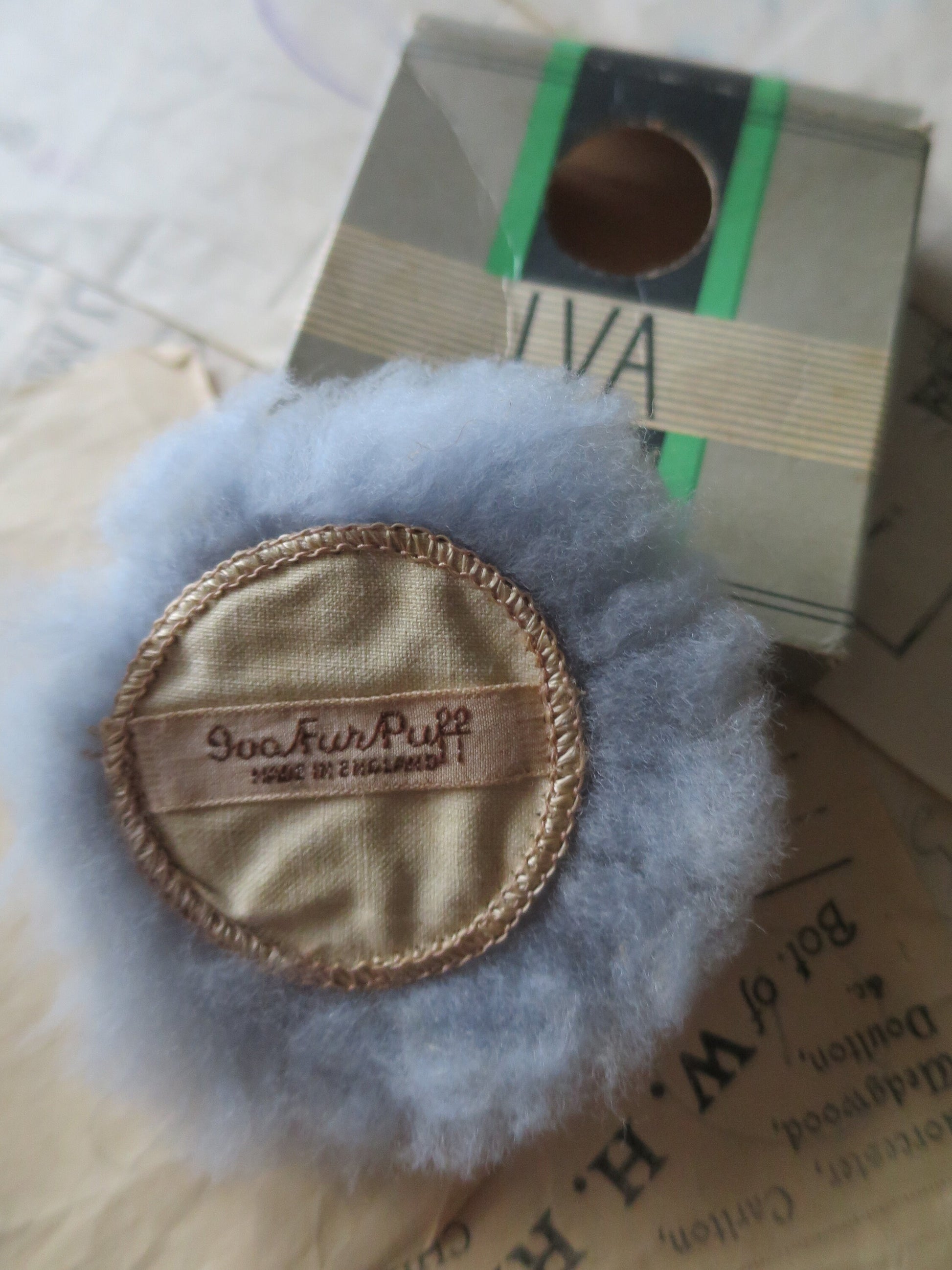 Antique Art Deco Unused Boxed IVA Fur Powder Puff