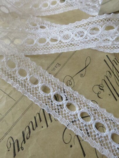 White English Nottingham Lace- Valenciennes Eyelet Insertion- 1.7 cm