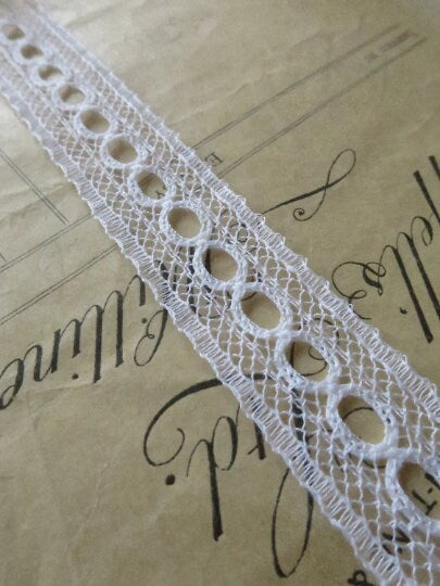 White English Nottingham Lace- Valenciennes Eyelet Insertion- 1.7 cm