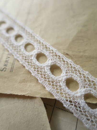 Ecru English Nottingham Lace- Valenciennes Eyelet Insertion- 1.7 cm