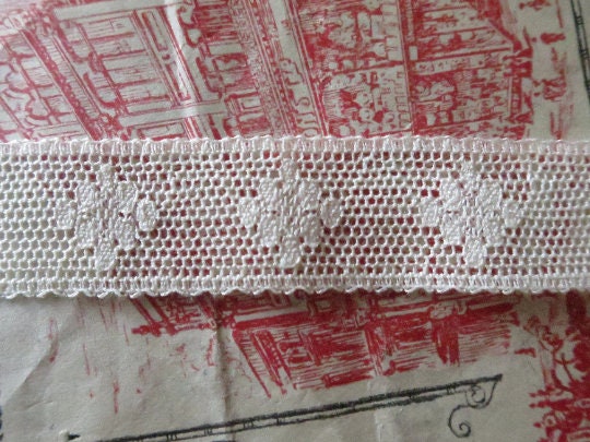 Off White English Nottingham Lace- Valenciennes Diamond Spots- Insertion- 1.7 cm