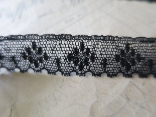 Black English Nottingham Lace- Diamond Spots- 1.7cm