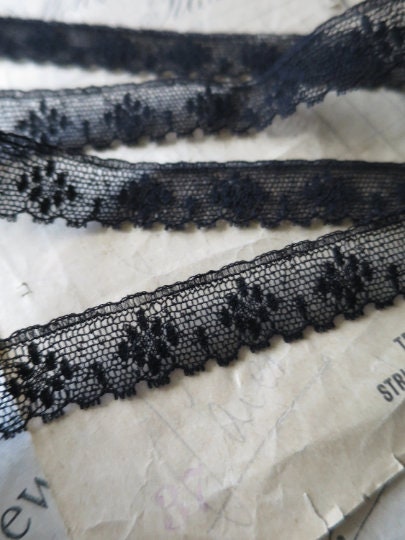 Black English Nottingham Lace- Diamond Spots- 1.7cm