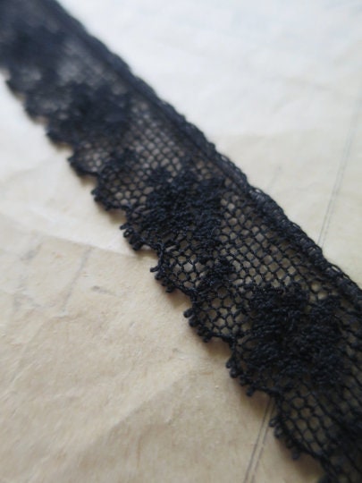 Black English Nottingham Lace- Diamond Spots- 1.7cm
