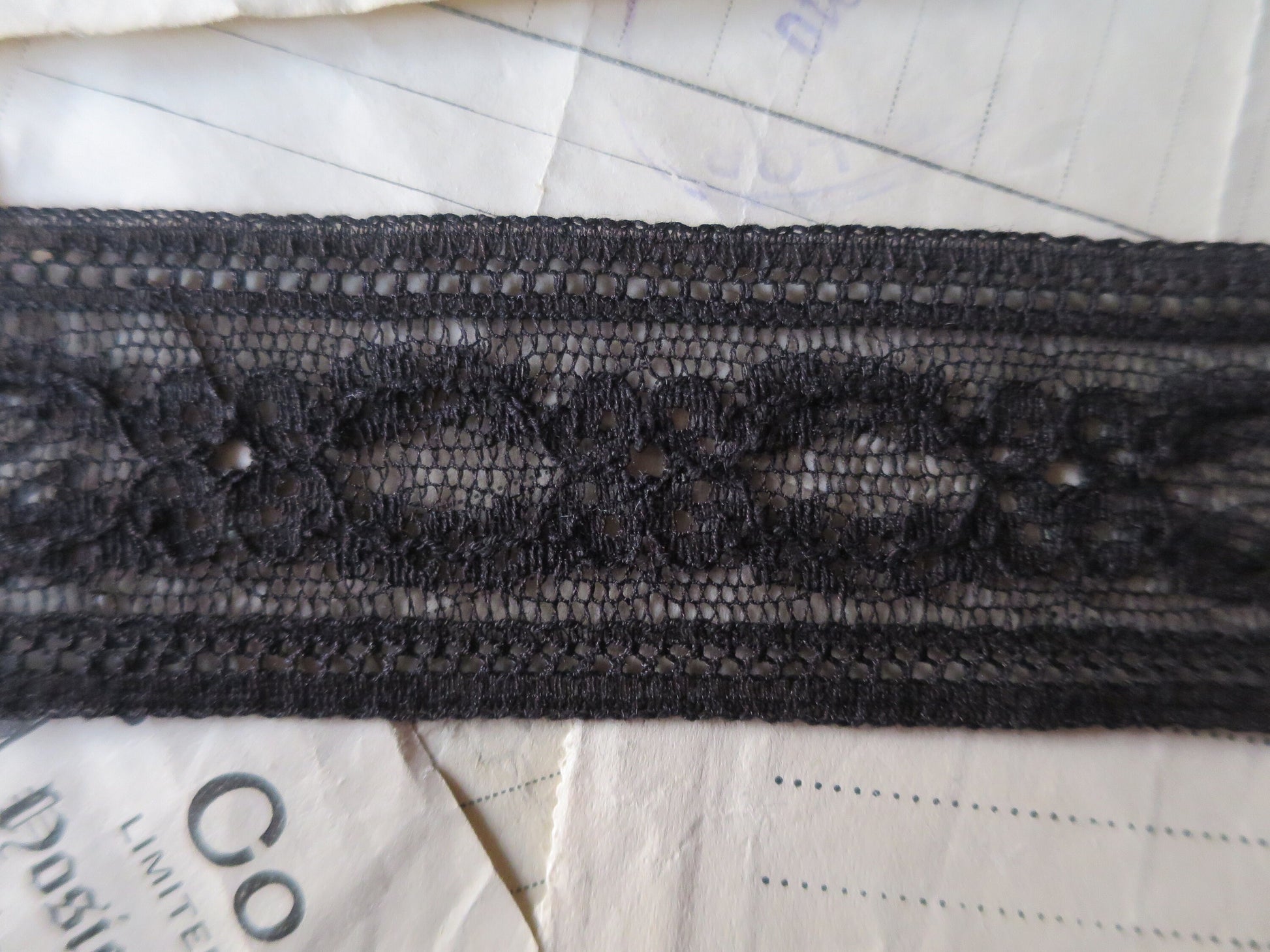 Black English Nottingham Lace- Floral Point- Insertion- 3.5 cm