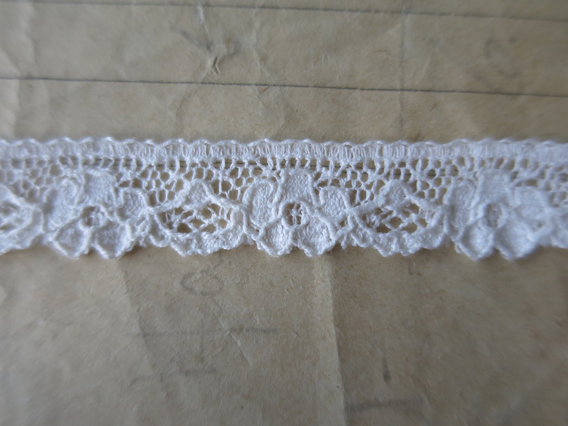 Ecru English Nottingham Lace- Scalloped Raised Floral Guipure- 1.3 cm