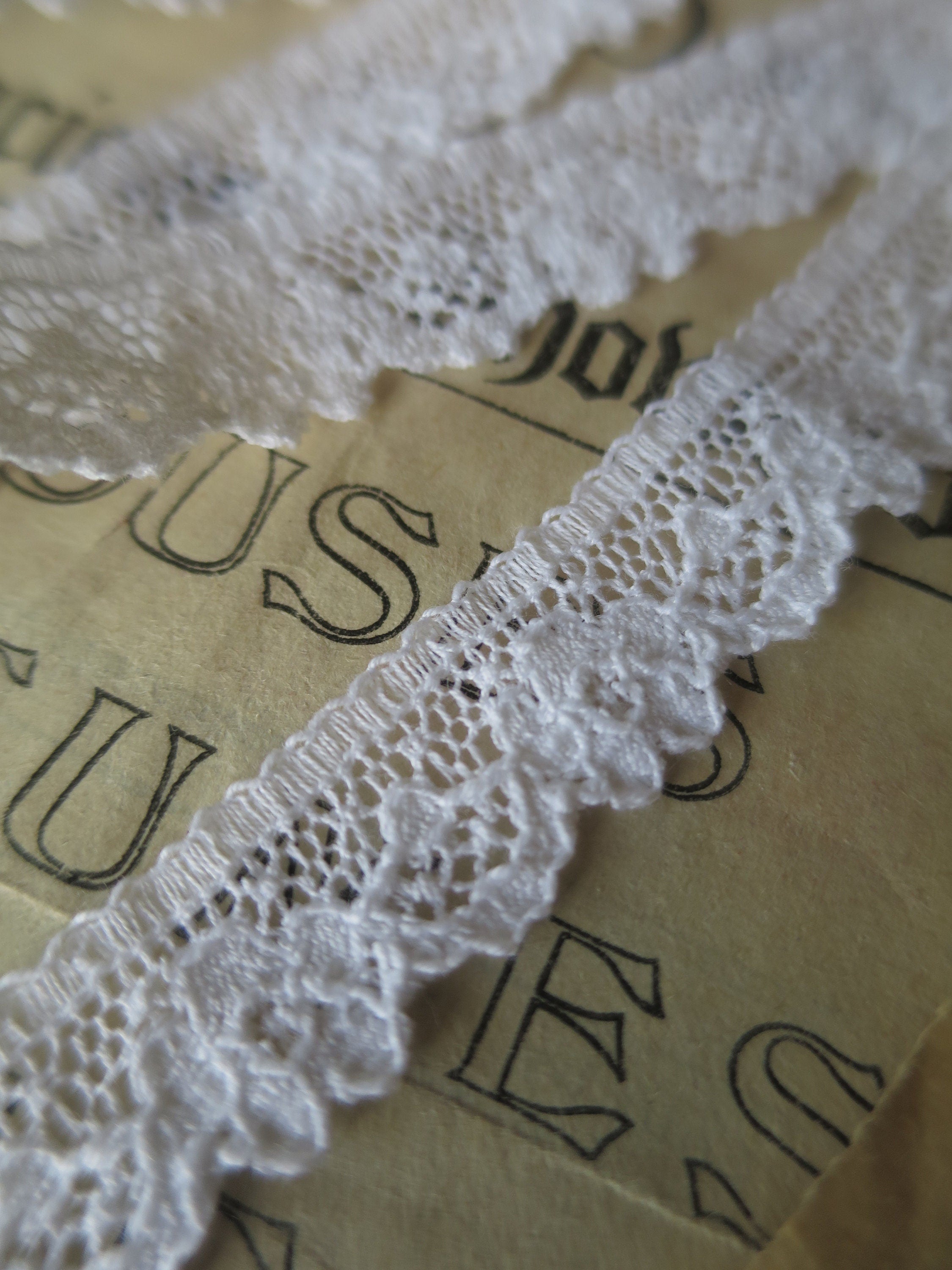 White English Nottingham Lace- Scalloped Raised Floral Guipure- 1.3 cm