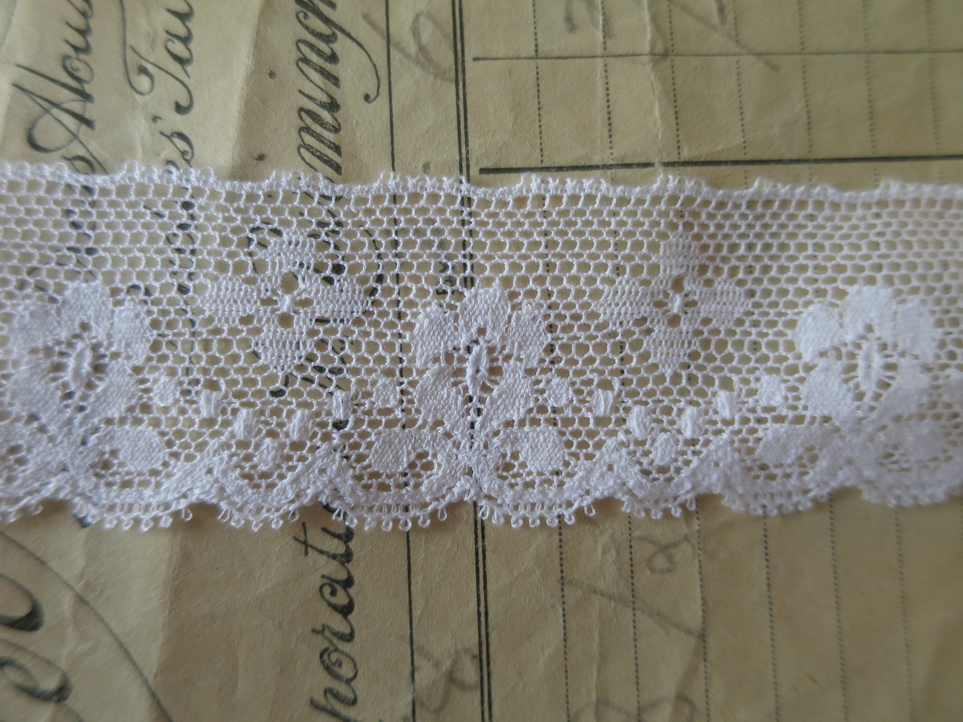 White English Nottingham Lace- Valenciennes Floral Spot- 3.5 cm