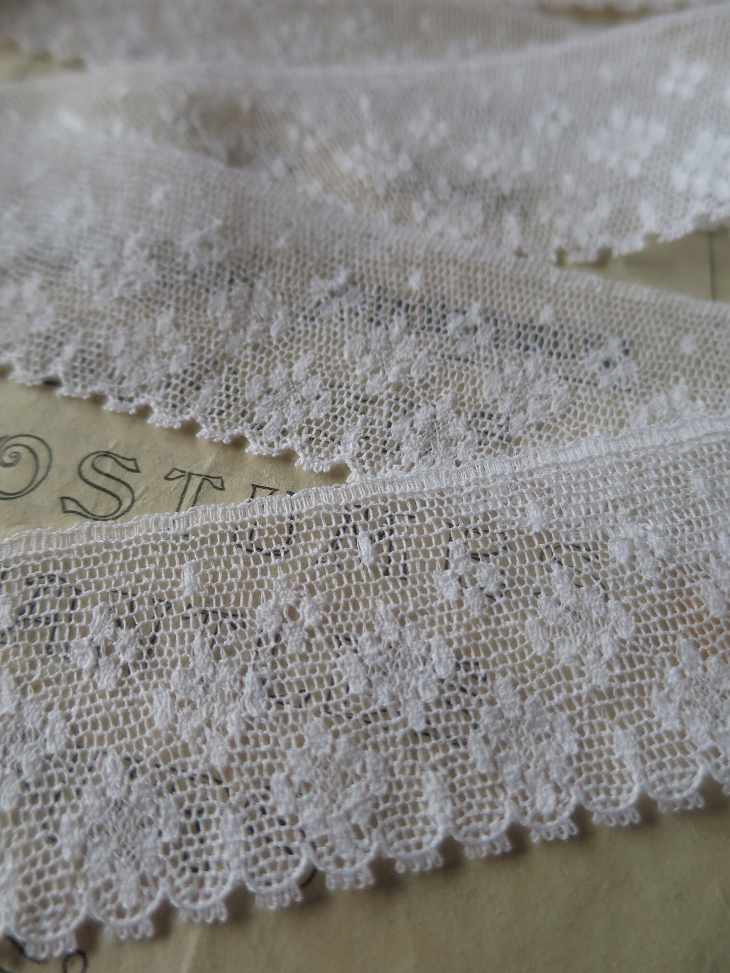 White English Nottingham Lace- Diamond Spots- 3.5 cm