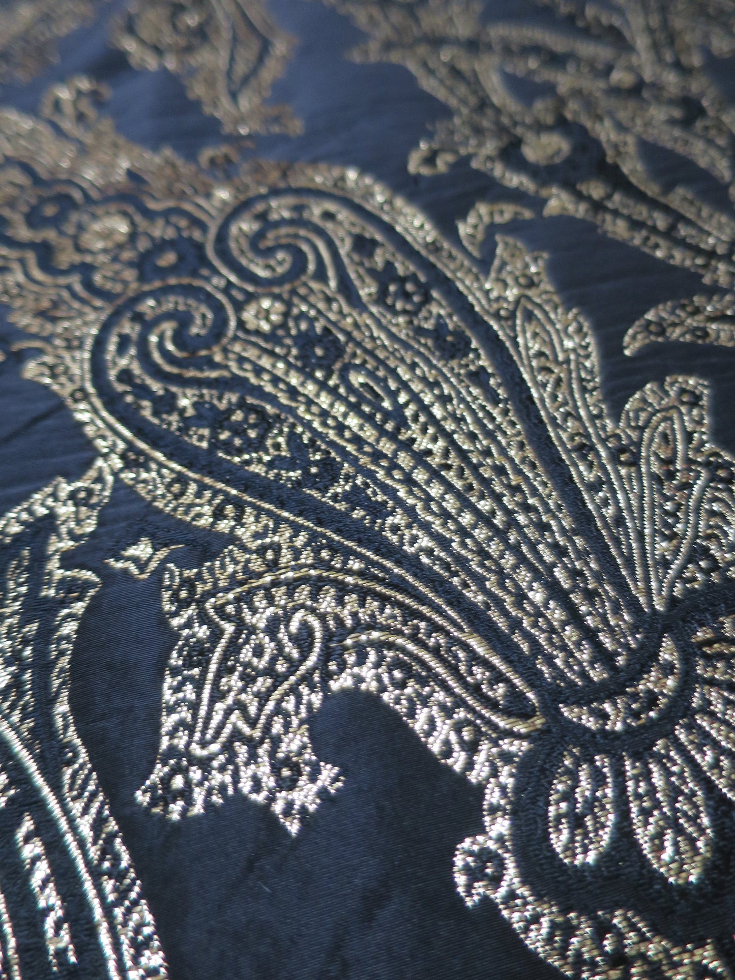 Paisley Jacquard Black & Gilt Brocade Fabric- By the Meter