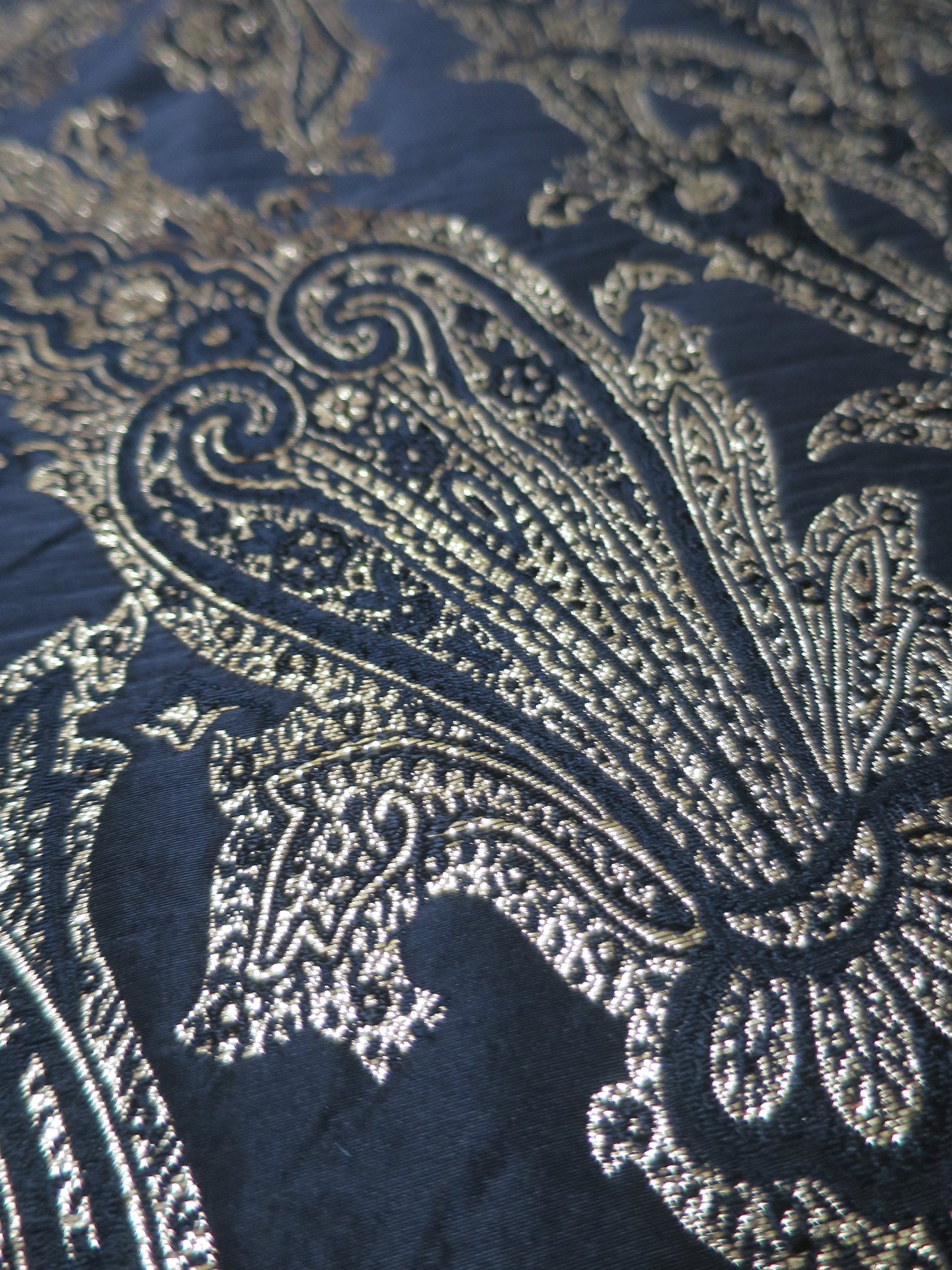 Paisley Jacquard Black & Gilt Brocade Fabric- By the Meter