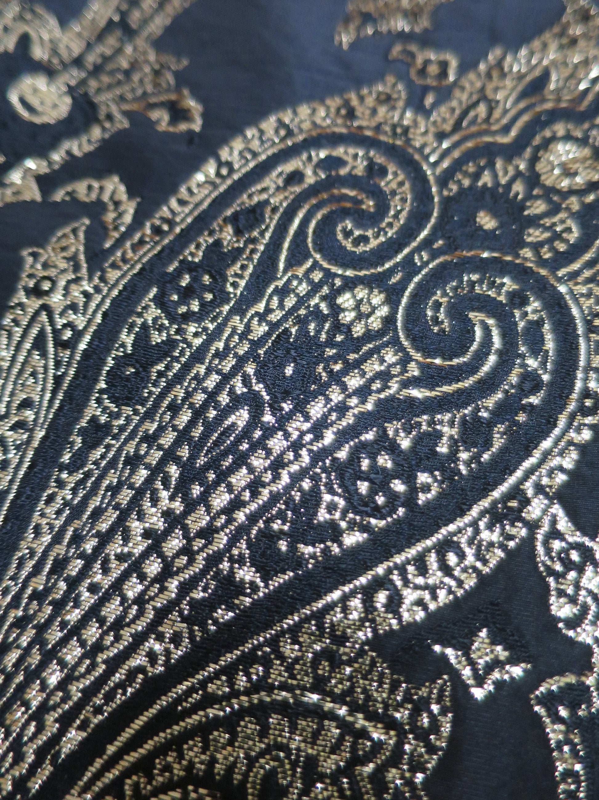 Paisley Jacquard Black & Gilt Brocade Fabric- By the Meter