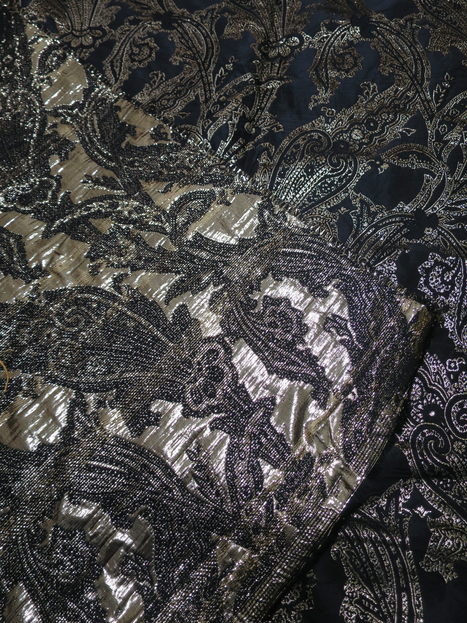 Paisley Jacquard Black & Gilt Brocade Fabric- By the Meter