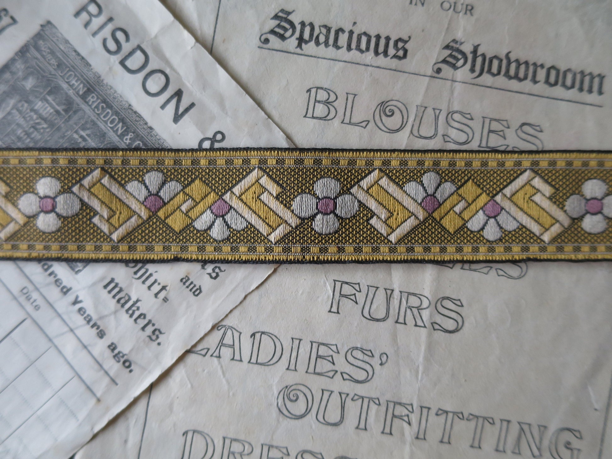 Art Deco 25 mm Jacquard Woven Ribbon- Golden & Violet Tones