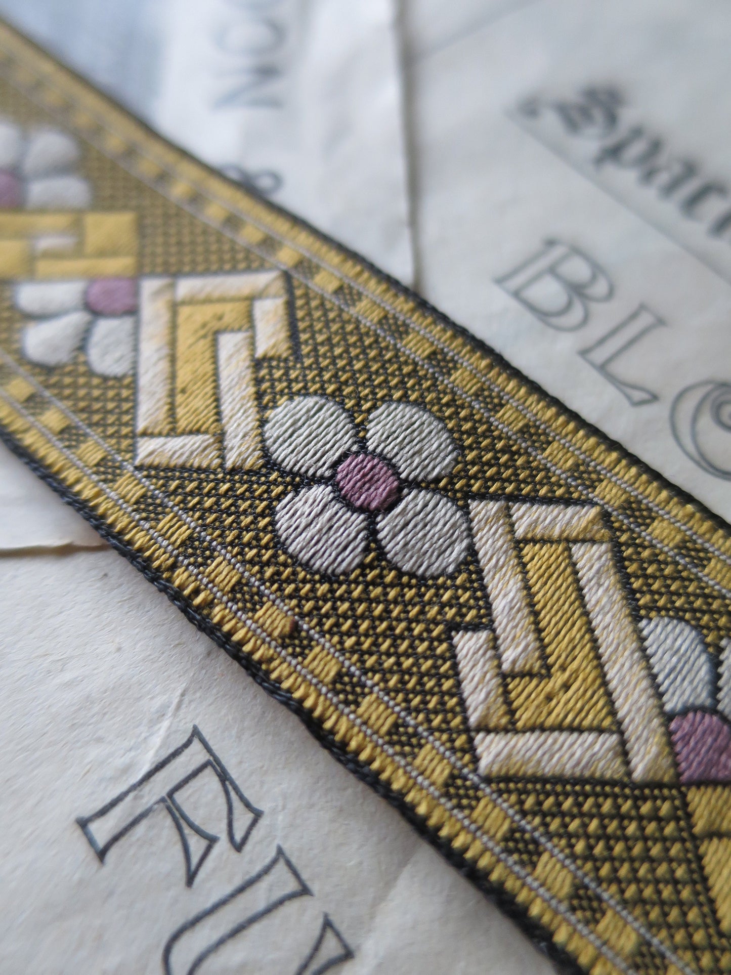 Art Deco 25 mm Jacquard Woven Ribbon- Golden & Violet Tones