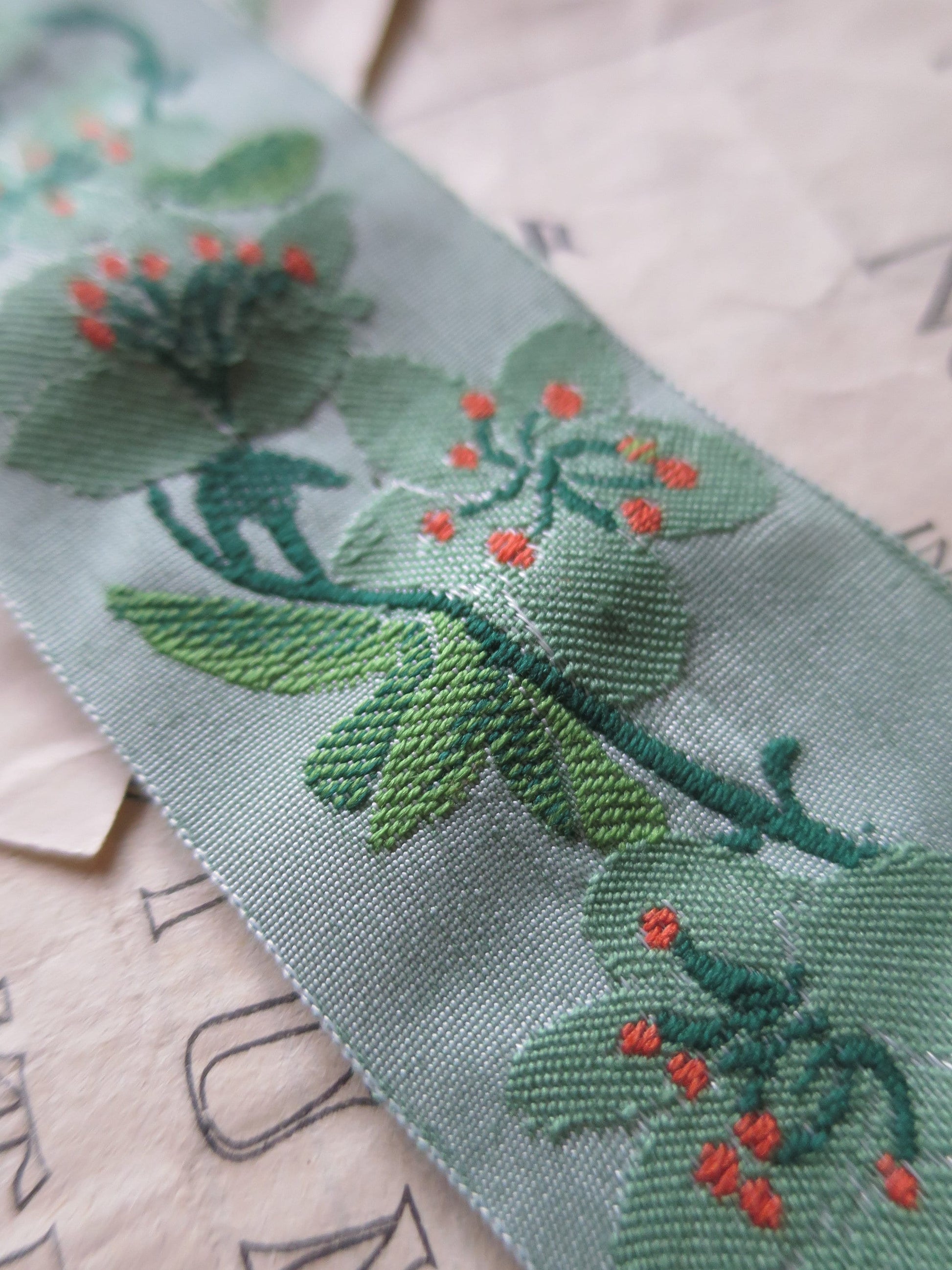 Blossom 40 mm Jacquard Woven Ribbon- Green