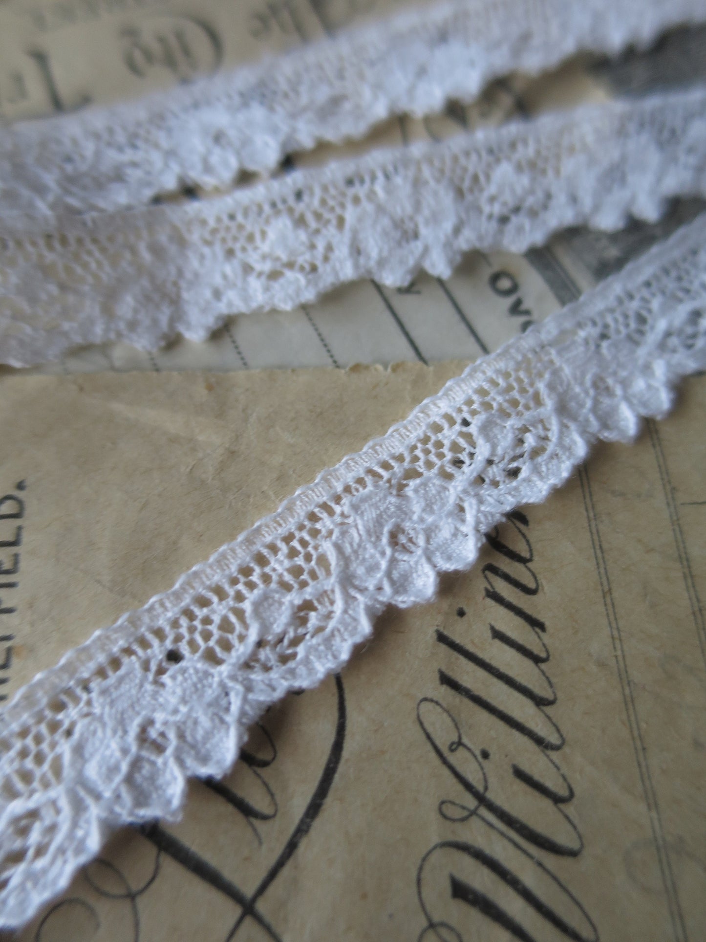 Off White English Nottingham Lace- Scalloped Raised Floral Guipure- 1.3 cm