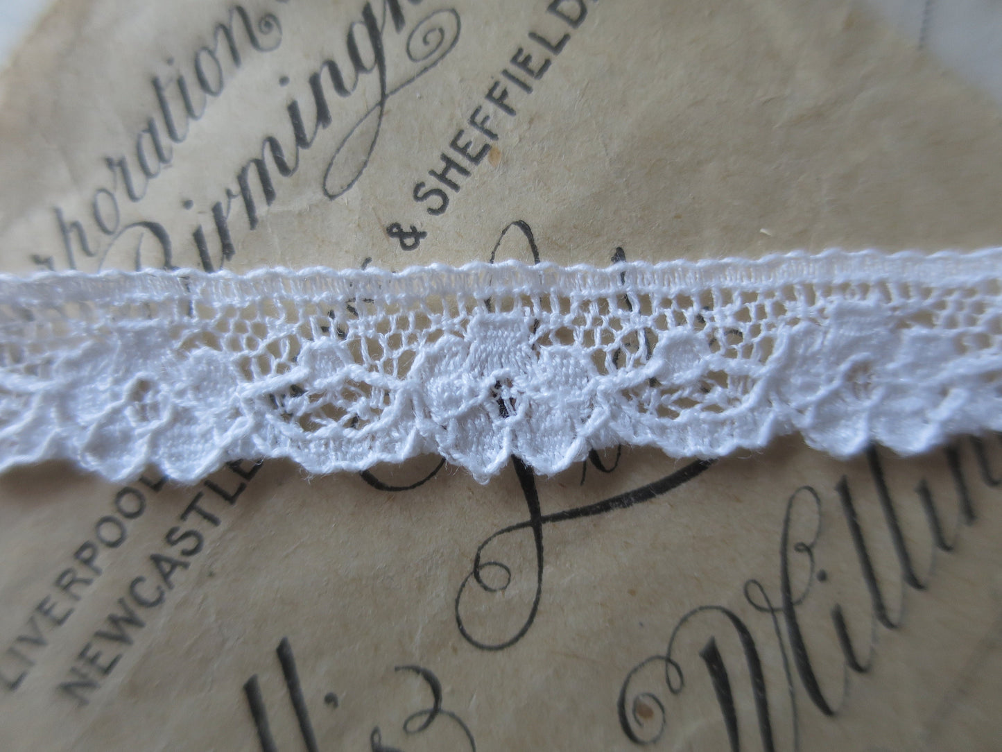 Off White English Nottingham Lace- Scalloped Raised Floral Guipure- 1.3 cm