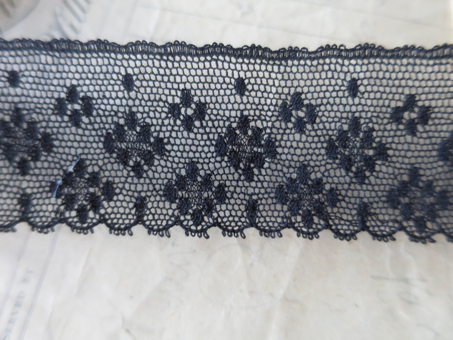 Black English Nottingham Lace- Diamond Spots- 3.5 cm