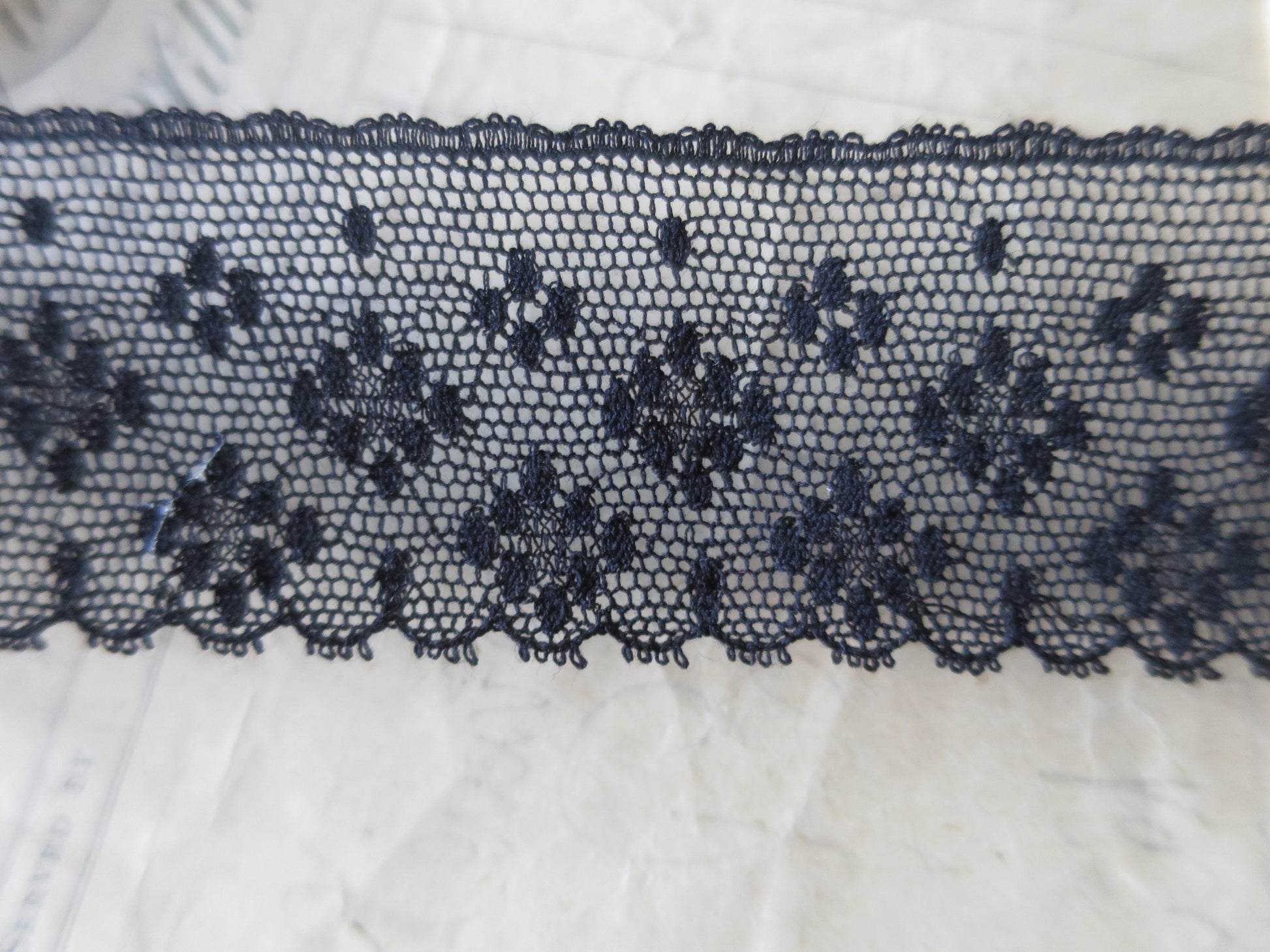 Black English Nottingham Lace- Diamond Spots- 3.5 cm