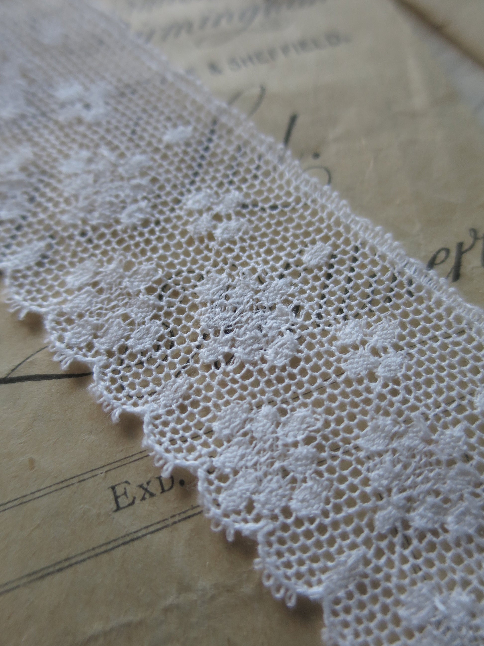 Off White English Nottingham Lace- Diamond Spots- 3.5cm