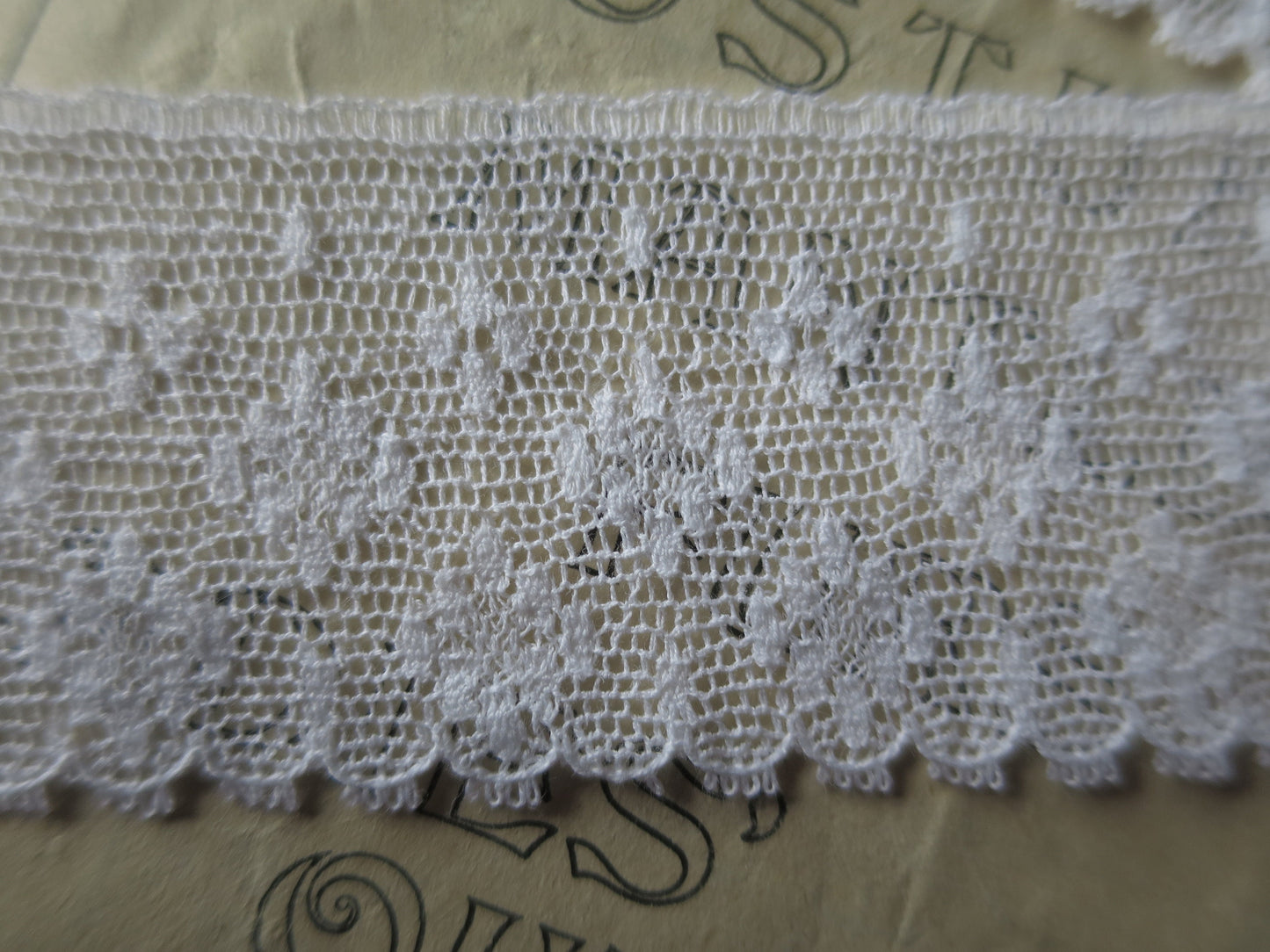 White English Nottingham Lace- Diamond Spots- 3.5 cm