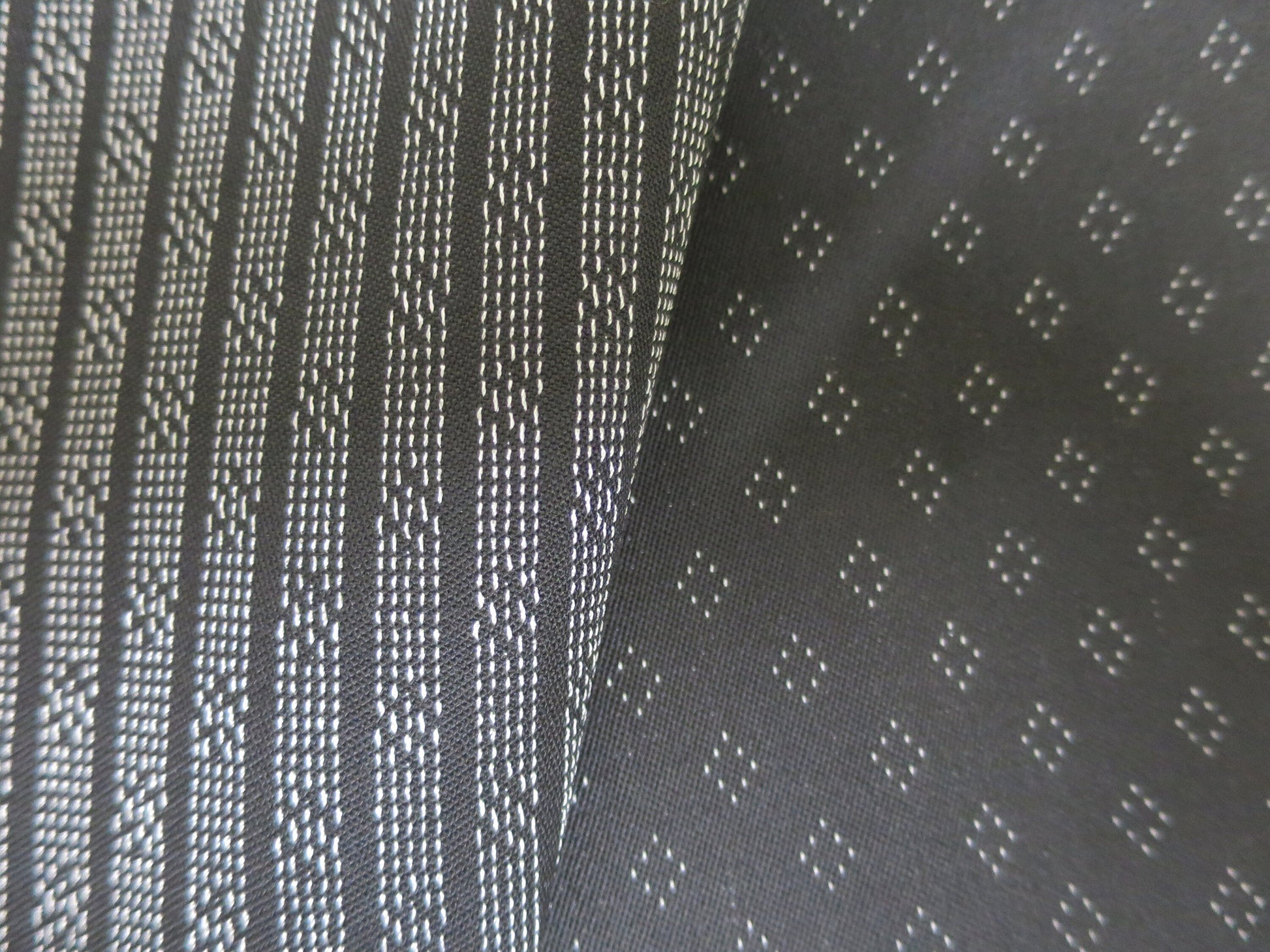 Reversible Birdseye/ Patterned Stripe Wool Fabric- By the Meter