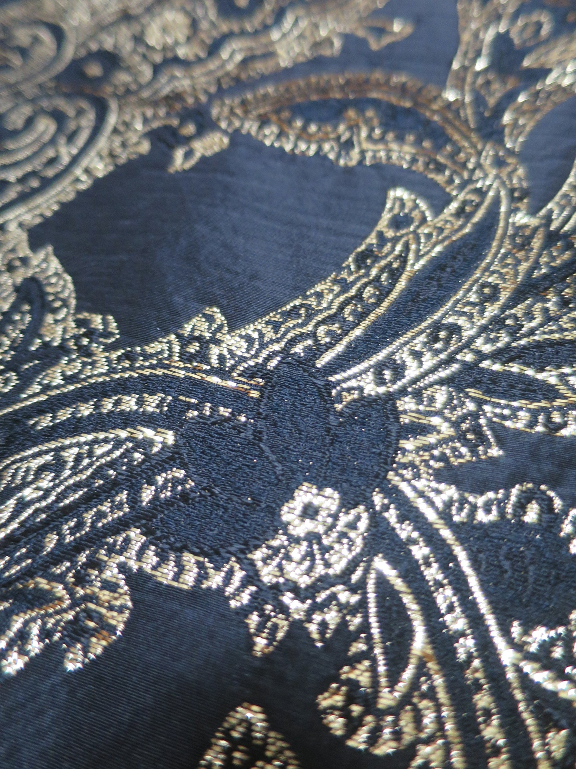 Paisley Jacquard Black & Gilt Brocade Fabric- By the Meter