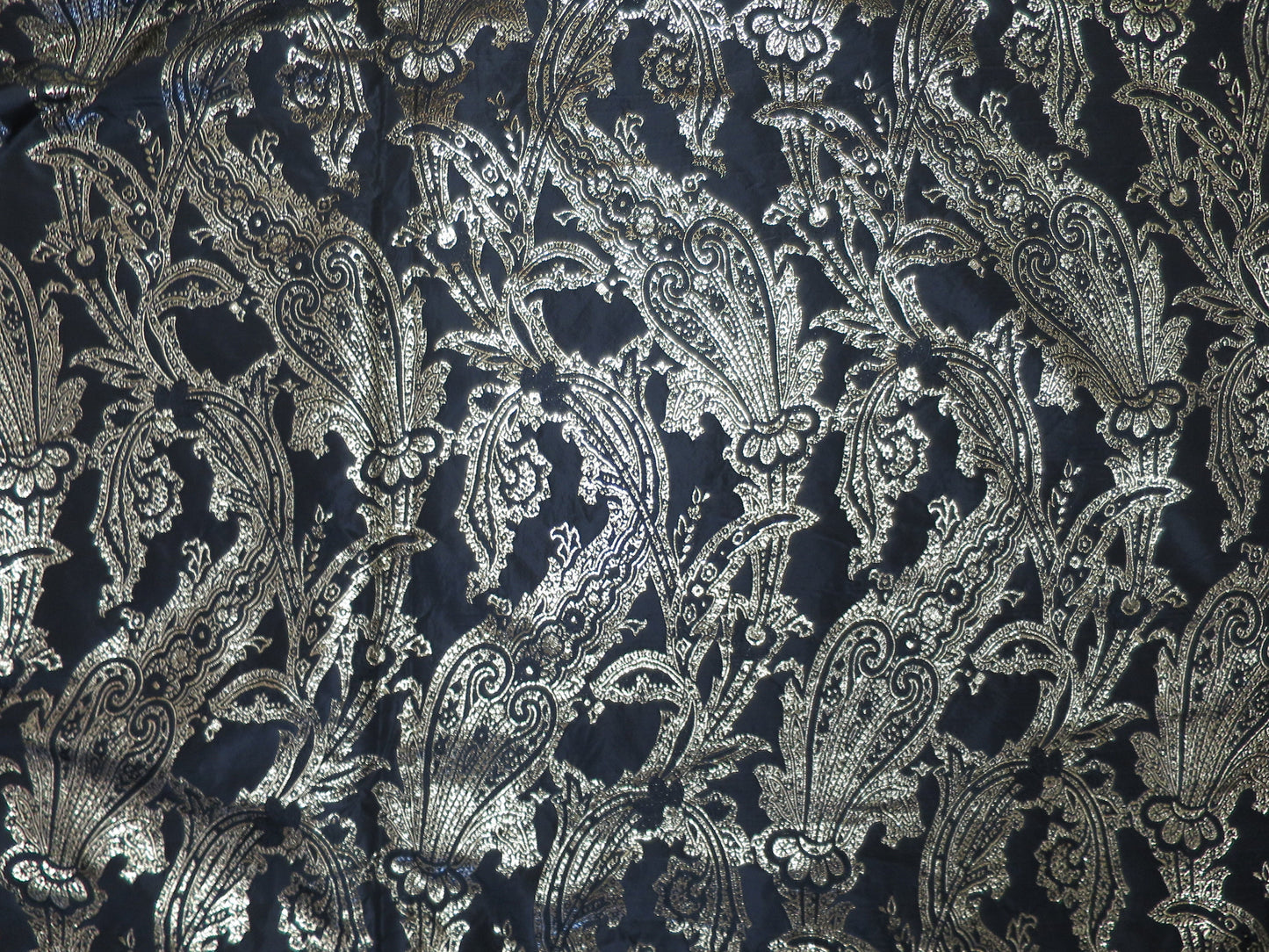 Paisley Jacquard Black & Gilt Brocade Fabric- By the Meter