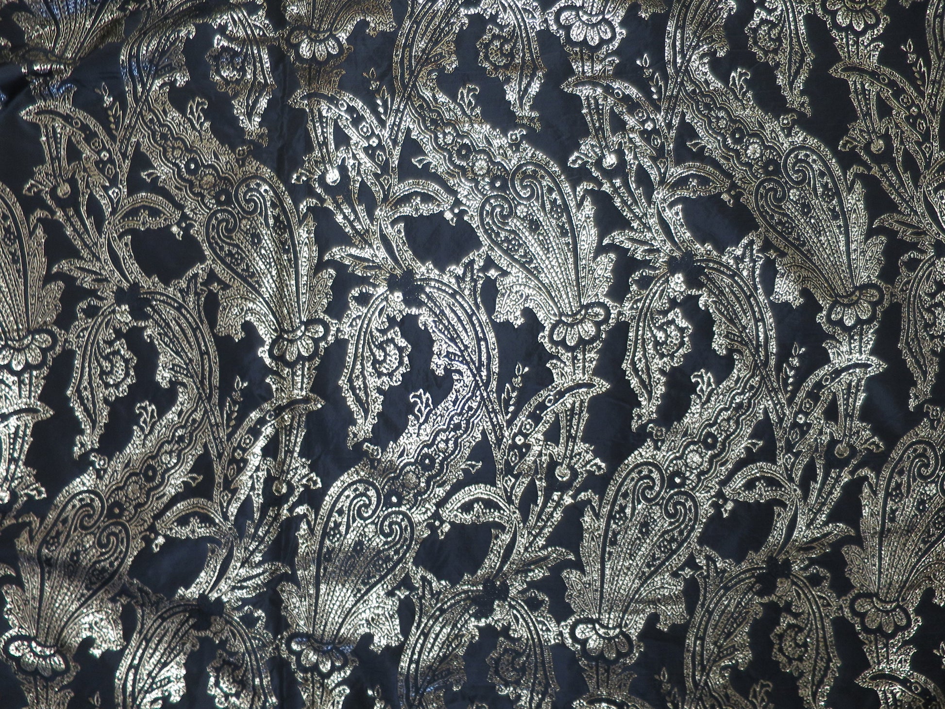 Paisley Jacquard Black & Gilt Brocade Fabric- By the Meter
