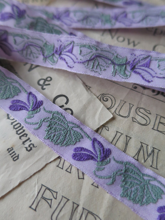 Literal Violets 15 mm Jacquard Woven Ribbon