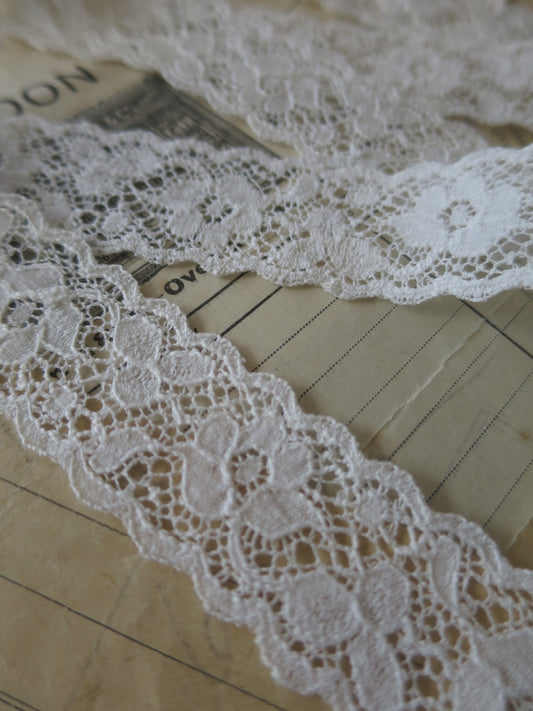 Off White English Nottingham Lace- Scalloped Raised Floral Guipure- Galloon- 2.7 cm
